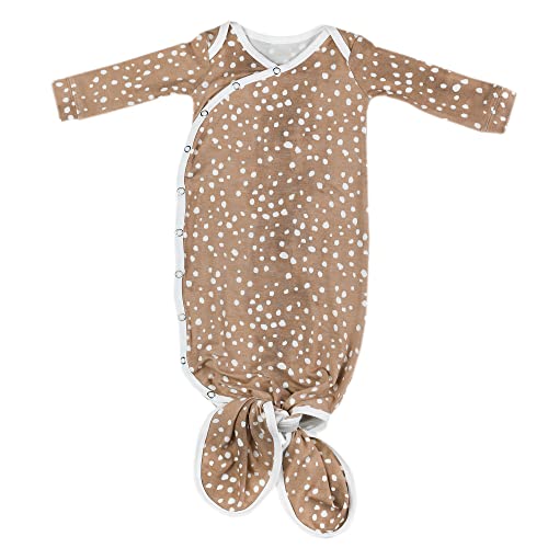 Image of Copper Pearl Baby Gown - Knotted Newborn Sleepers for Baby Boy and Girl, Soft Stretchy Long Sleeve Infant Gowns with Bottom Tie and Hand Mittens, Perfect Hospital Coming Home Outfit (Fawn)