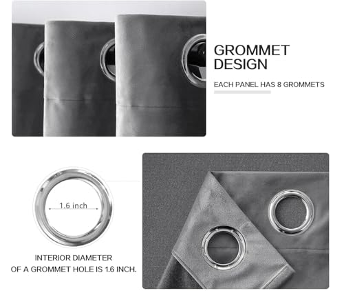 Rideaux en velours de qualité supérieure à œillets gris