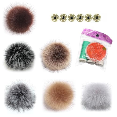 HSUYUN 6 Stück Fellbommel mit Druckknopf - Abnehmbare...