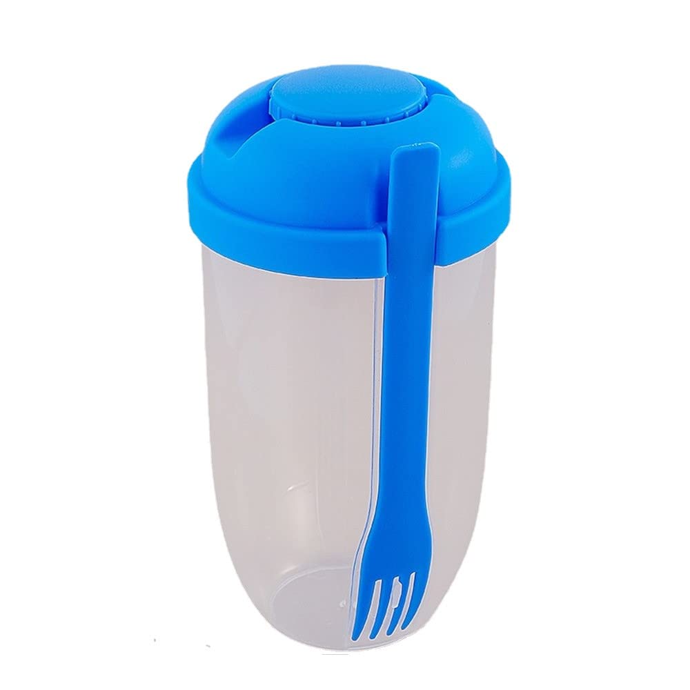 YunQin Creative Fresh Salad Cup with Fork Sauce Cup Portable Picnic Bento Food Box Girl Fat Reduction Cup Salad Portable Cup Suitable for Fitness Exercise, Fat Loss (Blue)