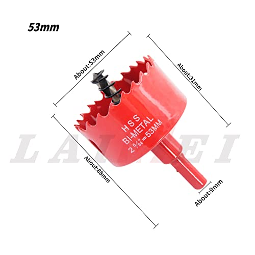 Hole Saw Drill Bit LAIWEI HSS Hole Cutter with Arbor for Wood(2-3/32"(53mm Hole Saw))