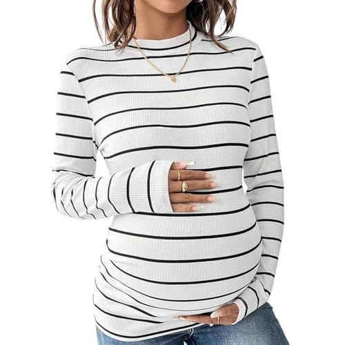 Chemise de grossesse rayée en coton polyester extensible à manches longues confort