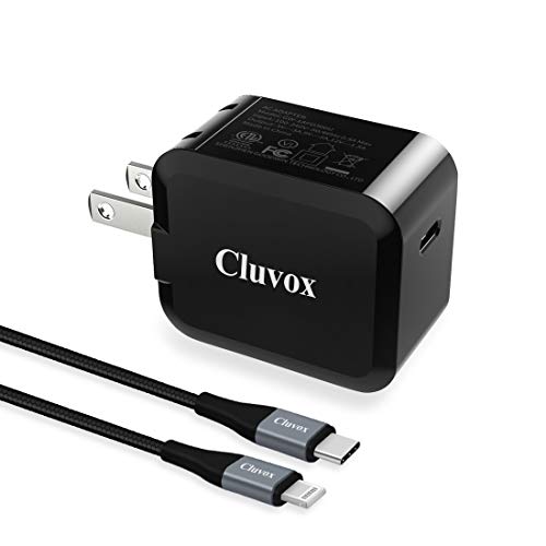 Cluvox Fast USB C Wall Charger with Foldable Plug Compatible for iPhone 12/11/Pro/Max/XS Max/XR/X/8/Plus, iPad 8th Gen/Mini/Air/SE 2020, 18W Rapid PD Phone Charger& 3.3ft MFi Certified Nylon Cable