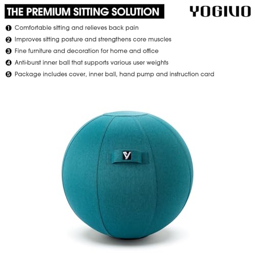 Image of Sitting Ball Chair for Office and Home, Pilates Exercise Yoga Ball with Cover for Balance, Stability and Fitness, Ergonomic Posture Exercise Ball Seat with Handle and Pump