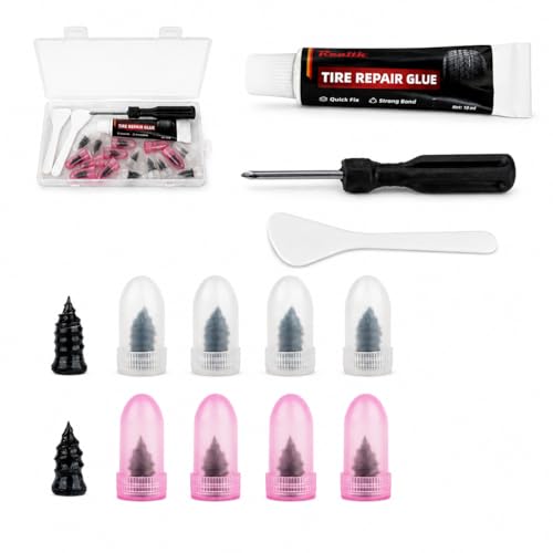 Image of Tire Repair Kit, Tire Repair Screws 10 Pcs, Tire Repair Glue 10ml | Screw in Tire Plugs Kit, Fast Self-Service Tire Repair Rubber Nails Kit for Car, Motorcycle, Bike, Truck, Tractor, Garage