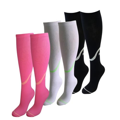 03 Pares Meias Femininas Compressivas Selene Compressão Cano Longo Alto Corrida Caminhada Ciclismo E