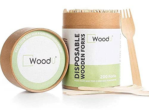 Lowest Price WoodU Disposable Wooden Forks - Natural Birch Wood Biodegradable Utensils Cutlery Alternative to Plastic Cutlery - Wooden Compostable Forks 6- Heavy Duty Party Supplies (200 Pack)
