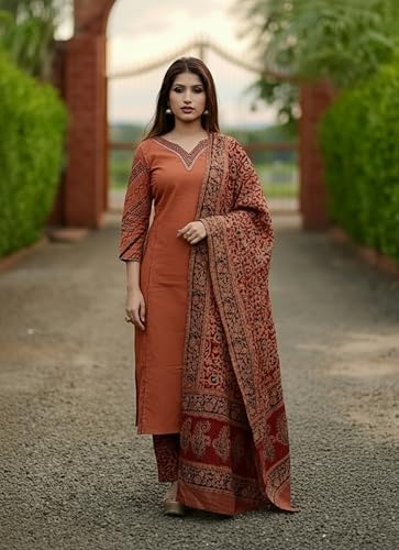 Image of ANNI Designer Women's Rayon Viscose Straight Kurta Set with Palazzo and Dupatta | Stylish Long Kurti Dress for Festive, Party, and Ethnic Wear