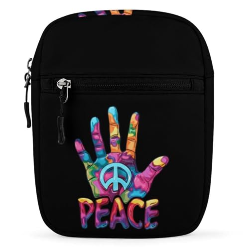 Hand Print Peace Sign Small Sling Bag Casual Crossbody Bag Shoulder Purse for Travel Hiking