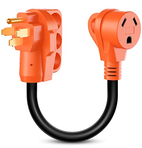 Image of Nilight - 50033R 18 inch 50 Amp to 30 Amp RV Plug Adapter Heavy Duty Dogbone Electrical Adapter with Handle 50A Male to 30A Female Cord Adapter 125V /3750W,2 Years Warranty