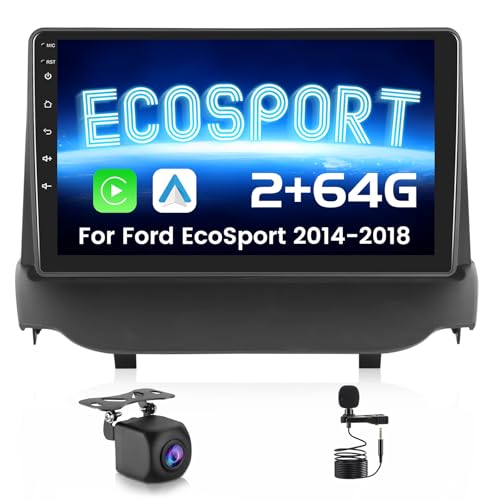 Car Radio for Ford EcoSport 2014 2015 2016 2017 2018: [2G+64G] 9 inch Car Stereo with Wireless Carplay Android Auto, Touch Screen Upgrade for EcoSport with GPS Bluetooth WiFi SWC FM RDS DSP