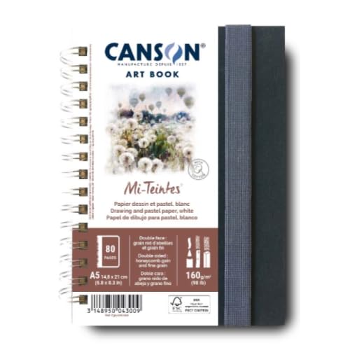 Lot de 5 Album spiralé 40 feuilles Mi-Teintes® A5 160g/m², double face : nid d'abeille/grain fin blanc
