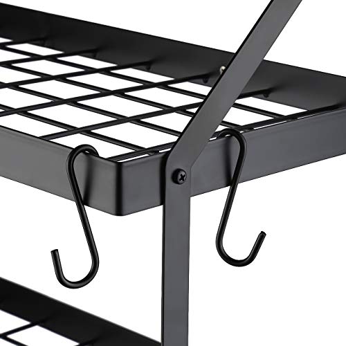 KES 30-Inch Pot Rack 2 Tier Pan Rack for Kitchen Wall Mounted Pot Organizer with 12 S-Hooks Heavy-Duty Matte Black, KUR218S75B-BK