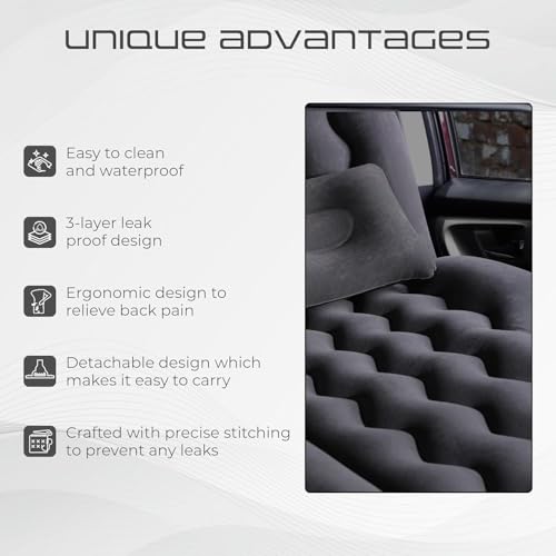 Image of amazon basics SUV Car Inflatable Bed | 2 Air Pillow & Air Pump | Car Sleeping Bed for Kids | Car Back Seat Bed | Quick Inflatable Bed | Car Bed for Trip, Camping, Picnic, Pool & Beach Pack of 1 Black