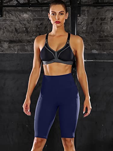 Image of Sociala High Waist Yoga Shorts with Pocket Compression Leggings Tummy Control Yoga Pants.