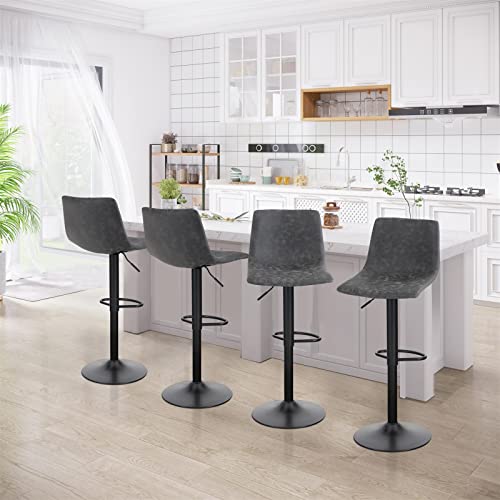 Sophia & William Bar Stools Set Of 4 Adjustable Counter Height Barstools With L Shape Back And Footrest,Modern Pu Leather Swivel Tall Kitchen Island Stools Upholstered Bar Chairs,350Lbs,Grey #TOP1