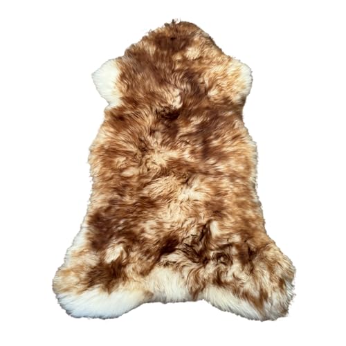 Natur-Fell-Shop MEIWITT® Öko Schaffell Lammfell Echtfell Weiss - braun geflammt 120-130cm
