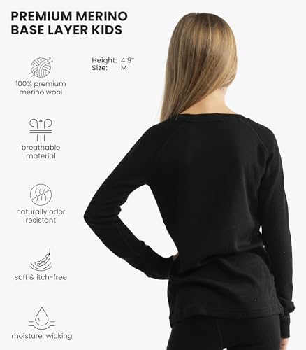 Merino Wool Base Layer Kids - Midweight Long Sleeve Merino Wool Top Kids - Unisex Kid Thermal Underwear2