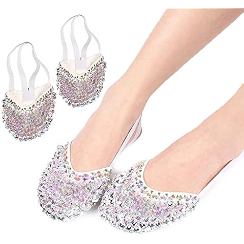 Dance Shoes, 1 Pair Fish Bead Embroidery Anti-slip Half Sole Dance Shoes Toe Turning Shoes Socks Pads Cover