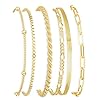 Mothers Day Gifts for Mom Gold Bracelets for Women Waterproof, 14K Gold Plated Jewelry Sets Trendy Thin Dainty Stackable Cuban Link Paperclip Chain Bracelet Pack Fashion Accessories Gifts for Womens