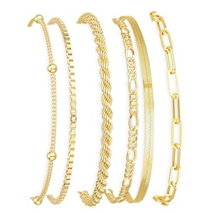 DEARMAY Gold Bracelets for Women Waterproof, 14K Gold Plated Jewelry Sets Trendy Thin Dainty Stackable Cuban Link Paperclip Chain Bracelet Pack Fashion Accessories Gifts for Womens