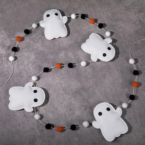 Mindsoft 7ft Halloween Ghost Felt Ball Garland Party Decor,Black Orange