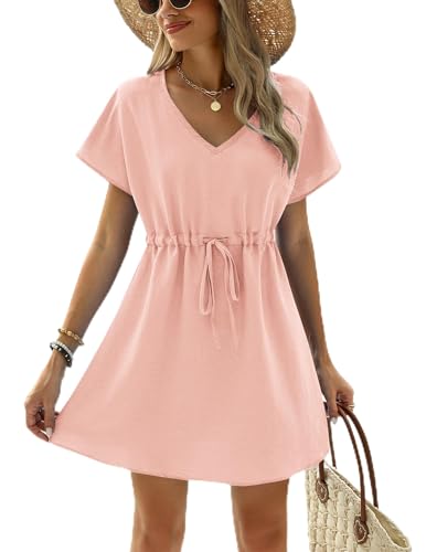 Image of Ekouaer Womens Swimsuit Coverup Short Sleeve Beach Cover Up Dress V Neck Bikini Beachwear