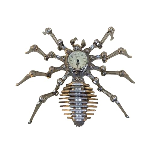 Whbbbj 3D Metal Spider with Clock, Mechanical Spider King, Static Mechanical Insect Model Crafts, Detachable Stainless Steel Hand-Assembled DIY Ornament, Handmade Crafts for Home Office Decor