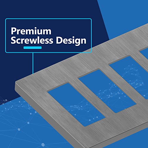 Image of LIDER Decorator Switch Cover, Screwless Wall Plate, Mid-Size 4-Gang 4.88 inch x 8.58 inch, LSWP-34M-BGY, UL Listed, Thermoplastic, Brushed Gray, 1-Pack