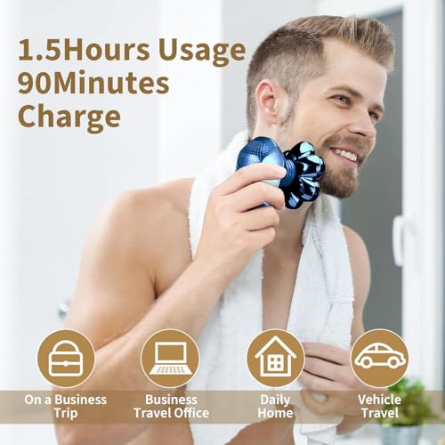 shpavver head shavers for bald men 5-in-1 electric razor - ipx7 waterproof shaving grooming kit for balder - turbo speed amp precision blades dark blue