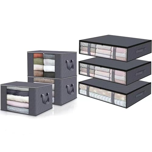 6 Pack 40.5L/90L Closet Organizers Storage Bins With Lids Under B...