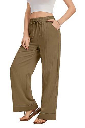 Image of KICZOY Women Flowy Pants Drawstring Waist Wide Leg Palazzo Beach Pants Loose Fit with Pockets