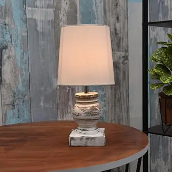 Homesake Distress Small Table Lamp for Bedroom Living Room Simple Retro Wood Grain Farmhouse Bedside Lamps Suitable for Nightstand, Gift, Trophy, (White)