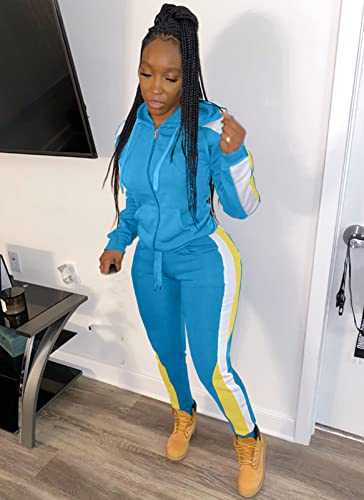 Bluewolfsea Womens 80S Tracksuit 90S Outfit Sweatsuits Sets Jogging Suits Long Sleeve Zip Up Jacket And Pants Set X-Large Blue #TOP2