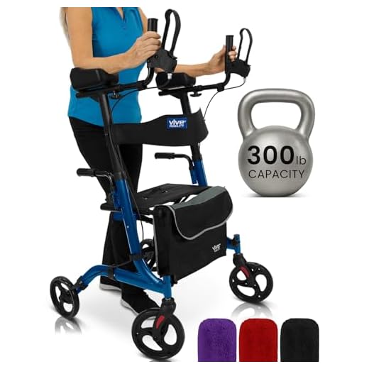 Vive Mobility Upright Walker with Seat - Stand Up Rollator, Arm Rests, Heavy Duty, Folding Medical Aid Scooter for Elderly, Seniors - Walking Assist, Foldable Transport Chair - 300 lb Capacity