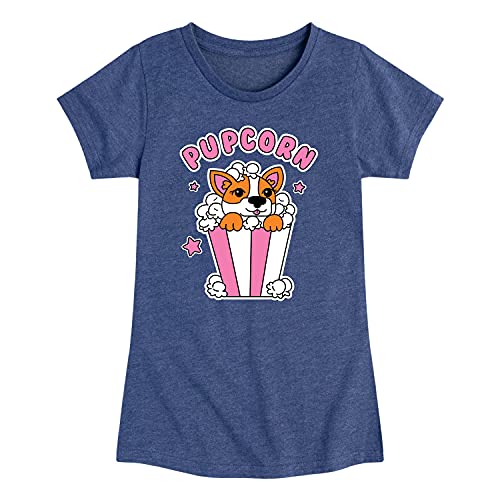 Instant Message - Pupcorn - Girls Toddler and Youth Short Sleeve Graphic T-Shirt - Size Small Heather Navy