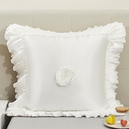 Tache Satin Glam Pearl White Euro Sham - Ruffled Luxurious Decorative Bedding Accessory Faux Silk Square European Pillowcase - 26 x 26 inch Pillow Sham - 1 Piece