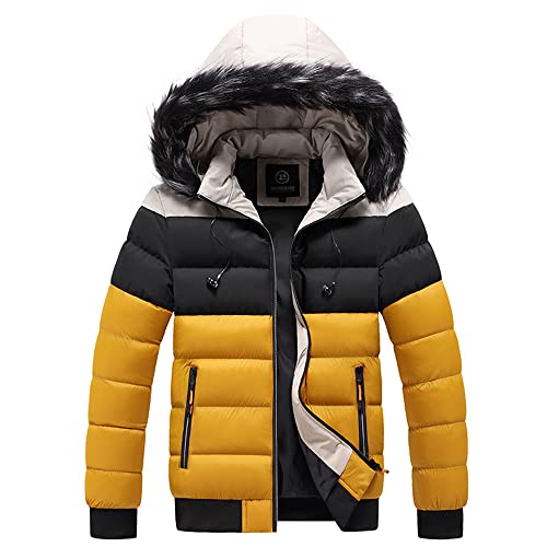 Veste hiver homme coupe-vent chaude à capuche coton bicolore jaune 5XL