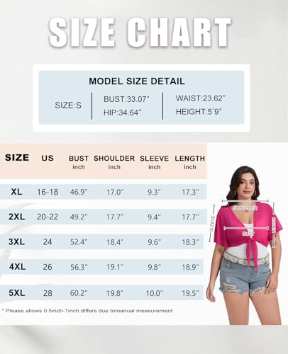 Image of Women Crop Cardigan Sheer Mesh Bolero Shrugs for Dresses Plus Size Tie Front Cardigans Ruffled Short Sleeve Tops