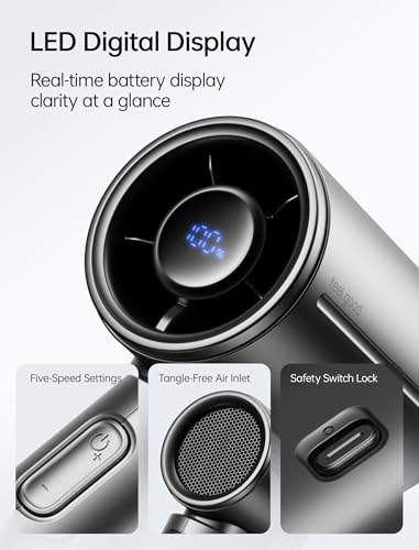 Image of JISULIFE Mini Handheld Fan Life9S - Sleek Chrome: Turbo Power, 22 Hours Cooling, LED Display, 5000mAh, 5-Speed, Small Portable Fan for Travel, Cruise, Concerts, Trendy Gifts for Women Men-Black