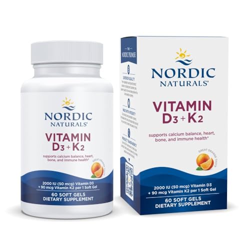 Nordic Naturals Vitamin D3 + K2, Orange Taste - 60 Soft Gels - Synergistic Support for Bones, Immune Function & Calcium Balance - Non-GMO - 60 Servings