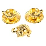 ORFOFE Miniatur Metall Mini Tee Tassen für Puppenhaus Zubehör Feines Miniatur Metall Teekannen Modell Dekoratives Mini Tee Service für Puppenmöbel