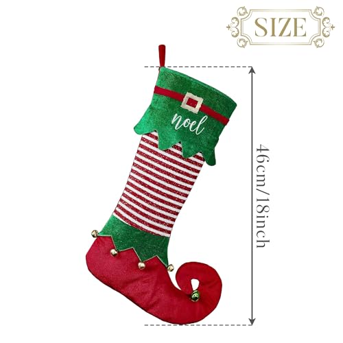 Valery Madelyn Decorações de meias de Natal, 45,7 cm, pacote com 2, alegre, vermelho, verde, elfo, r