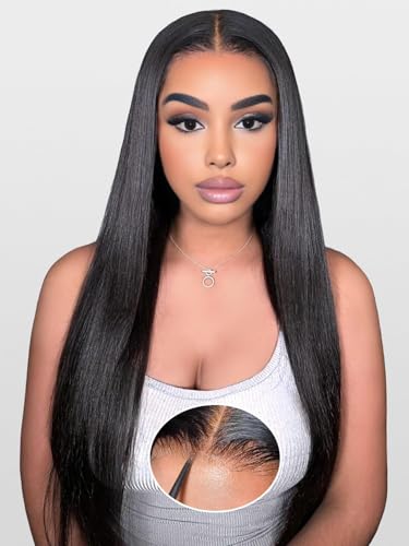 PISRY Wear and Go Glueless Wigs Human Hair Pre Plucked Pre Cut 180% Density 6x4 Ready to Wear Glueless Human Hair Wigs Straight for Black Women 20 Inch
