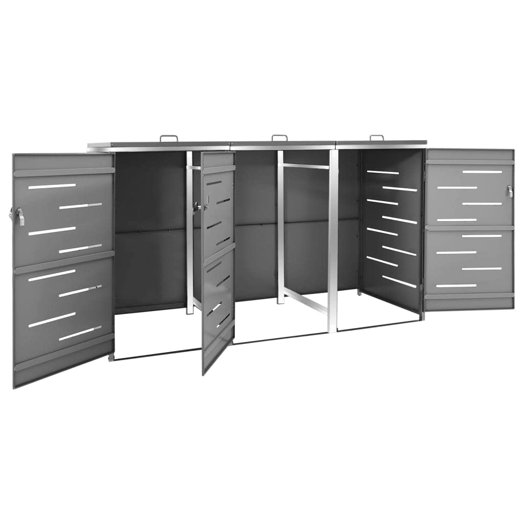 Hommdiy Mülltonnenbox für 1/2/34 Tonnen Rahmen aus Edelstahl Mülltonnenverkleidung Müllbox Mülltonne Müllcontainer Gartenbox Gerätebox Mülltonnenschrank Anthrazit (3 Tonnen)