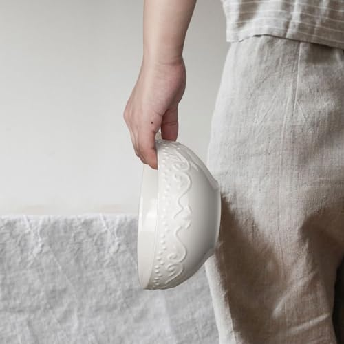 Artena-Cereal-Bowls-26-OZ-Ceramic-Soup-Bowls-For-Kitchen-Embossment-Bowls-For-Rice-Pasta-Salad-White-Bowls-For-Breakfast-Lunch-Dinner-6-Inch-Set-Of-6-Dishwasher-Microwave-Safe-Floral Artena Cereal Bowls 26 OZ Ceramic Soup Bowls For Kitchen Embossment Bowls For Rice Pasta Salad White Bowls For Breakfast Lunch Dinner 6 Inch Set Of 6 Dishwasher Microwave Safe Floral