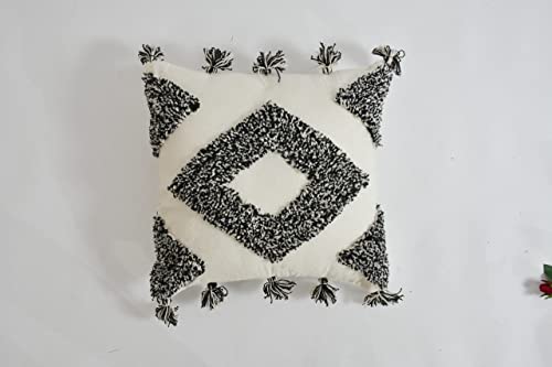 Image of Tufted Cushion Cover 16 inch x 16 inch | Bedroom Cushions Set for Bed | Living Room Cushions for Sofa | Black Diamond | Pack of 1