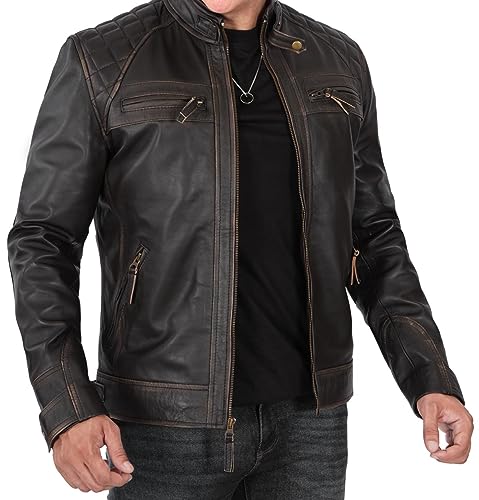 Blingsoul Leather Jacket Men - Quilted Cafe Racer Leather Jackets For Men2