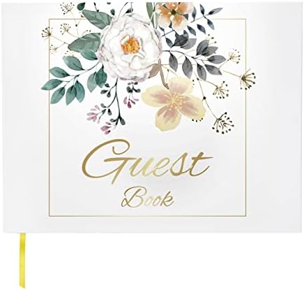Wedding Guest Book, Guest Sign in Book for Wedding Reception, 120 Pages Hard Cover Guest Book, Beautiful Gold Text with Floral Design Wedding Registry Guestbook for Signing Book 9 x 7 Inch