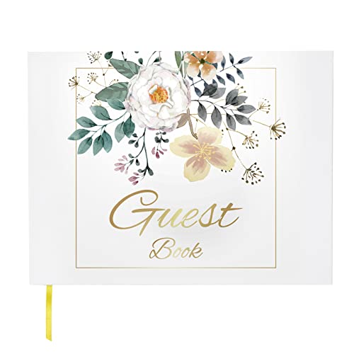 Wedding Guest Book, Guest Sign In Book For Wedding Reception, 120 Pages Hard Cover Guest Book, Beautiful Gold Text With Floral Design Wedding Registry Guestbook For Signing Book 9 X 7 Inch #TOP7
